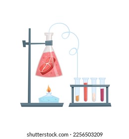 Lab grown meat concept. Pork growing n test room. Cell cultured beef image in cartoon style. Editable vector illustration isolated on a transparent background.