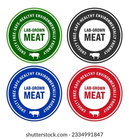 Lab - grown meat. Cruelty free, safe, healthy. Environmentally friendly.Beef made from plants. Meat-free  Cultured meat badge logo, icon. Can be used business company for eco, organic.