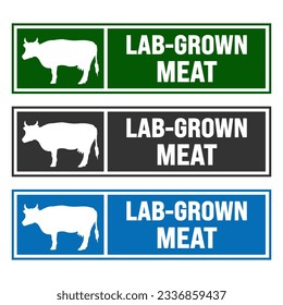 Lab - grown meat. Cruelty free, safe, healthy. Environmentally friendly.Beef made from plants. Meat-free  Cultured meat badge logo, icon. Can be used business company for eco, organic.
