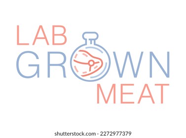 Fleischschild aus Lab. Zell kultiviertes Rindfleisch, Schweinepiktogramm im Rahmenstil. Künstliches Produkt. Eine neue Art der Ernährung. Bearbeitbare Vektorgrafik einzeln auf weißem Hintergrund.