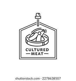 Lab grown meat sign. Cell cultured beef, pork pictogram in outline style. Artificial product. New way of nutrition. Editable vector illustration in black color isolated on a transparent background