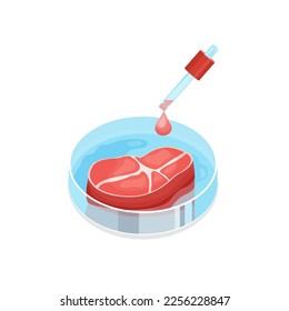 Lab grown meat symbol. Cell cultured beef image in cartoon style. Editable vector illustration isolated on a transparent background.