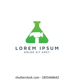 diseño del logotipo de espacio negativo para laboratorio y martillo