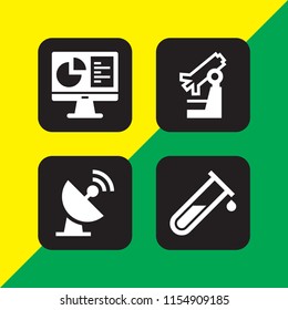 lab icon. 4 lab set with satellite, research, microscope and test tube vector icons for web and mobile app