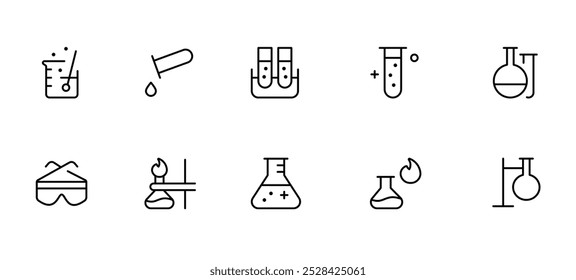 Laborsymbol, Chemie, Chemie, Formel, Medizinische Analyse, Versuchsvektorsatz-Design mit editierbarem Schlaganfall. Line, Solid, Flat Line, dünner Stil und Geeignet für Web Page, Mobile App, UI, UX-Design.