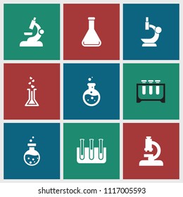 Lab icon. collection of 9 lab filled icons such as test tube, microscope. editable lab icons for web and mobile.
