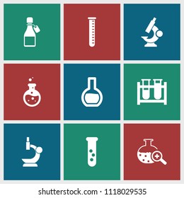 Lab icon. collection of 9 lab filled icons such as test tube, test tube search, microscope. editable lab icons for web and mobile.