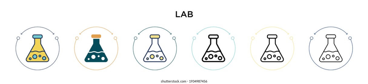 Lab icon in filled, thin line, outline and stroke style. Vector illustration of two colored and black lab vector icons designs can be used for mobile, ui, web