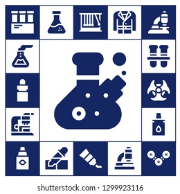  lab icon set. 17 filled lab icons.  Simple modern icons about  - Test tube, Flask, Eye dropper, Microscope, Test tubes, Biohazard, Eyedropper, Pipette, Momentum, Tube, Coat, Molecule