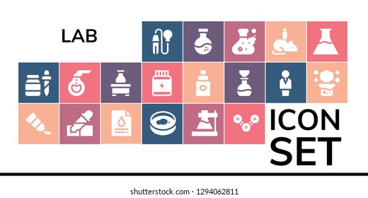  lab icon set. 19 filled lab icons. Simple modern icons about  - Pipette, Tube, Blood test, Petri dish, Flask, Molecule, Florence flask, Protein, Eye dropper, Chemist, Chemical reaction