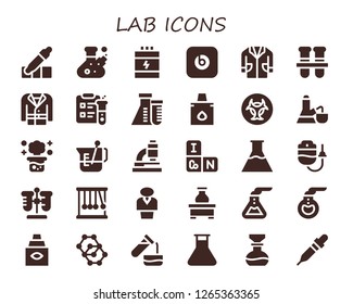  lab icon set. 30 filled lab icons. Simple modern icons about  - Eyedropper, Flask, Proteins, Beats pill, Lab coat, Test tubes, Coat, Science, Biohazard, Chemical reaction, Beaker