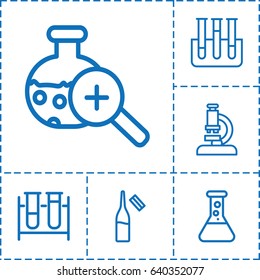 Lab icon. set of 6 lab outline icons such as test tube, ampoule, test tube search