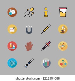 lab icon set. vector set about flasks, molecules, gloves and magnet icons set.