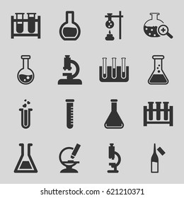 Lab icons set. set of 16 lab filled icons such as test tube, ampoule, heart test tube, microscope