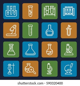 lab icons set. Set of 16 lab outline icons such as test tube, microscope, heart test tube