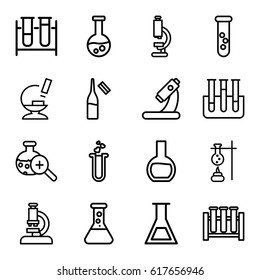 Lab icons set. set of 16 lab outline icons such as test tube, microscope, ampoule, heart test tube