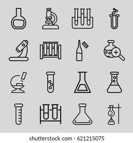 Lab icons set. set of 16 lab outline icons such as test tube, microscope, ampoule, heart test tube