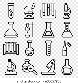 Lab icons set. set of 16 lab outline icons such as microscope, ampoule, test tube