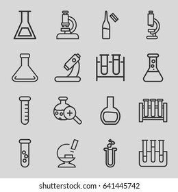 Lab icons set. set of 16 lab outline icons such as test tube, microscope, ampoule, heart test tube