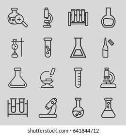 Lab icons set. set of 16 lab outline icons such as test tube, microscope, ampoule
