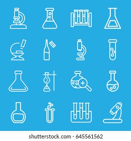 Lab Icons Set. Set Of 16 Lab Outline Icons Such As Microscope, Ampoule, Heart Test Tube, Test Tube