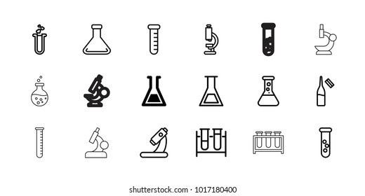 Lab icons. set of 18 editable outline lab icons: test tube, microscope, ampoule