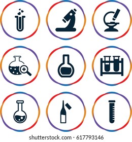 Lab icons set. set of 9 lab filled icons such as test tube, microscope, ampoule, heart test tube