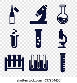 Lab icons set. set of 9 lab filled icons such as microscope, ampoule, heart test tube