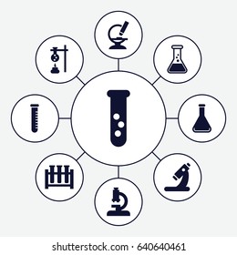Lab icons set. set of 9 lab filled icons such as microscope