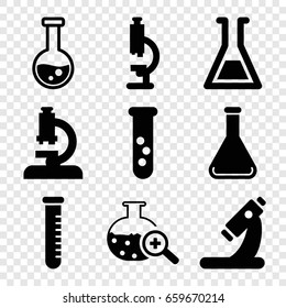 Lab icons set. set of 9 lab filled icons such as microscope, test tube search