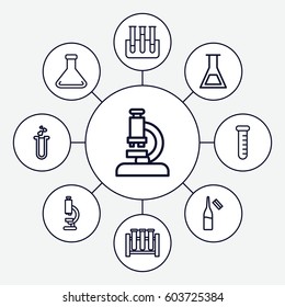 Lab icons set. set of 9 lab outline icons such as ampoule, heart test tube, test tube