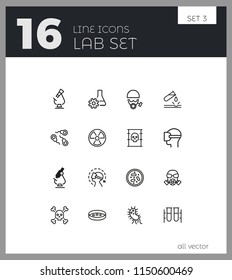Lab icons. Set of  line icons. Radiation sign, poison, microscope. Science concept. Vector illustration can be used for topics like biology, chemistry