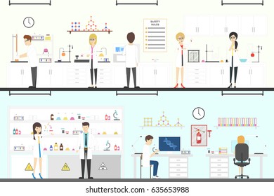 Lab interior set. People studying medicine, biology or chemistry.