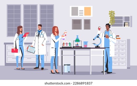 Lab laboratory research development medical scientist chemical concept. Vector graphic design illustration
