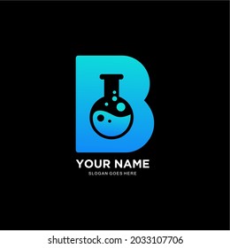 lab logo B. logo letter B and laboratory bottle negative space concept.