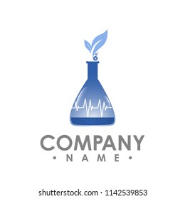 lab logo design, leaf symbol in natural research laboratory bottle