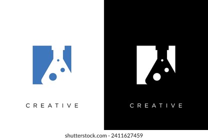 Lab logo letter icon vector isolated design with laboratory glass and alchemist process