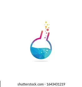 Lab Logo Vector. Lab Template. Science Lab Logo. Beaker Lab Round Flask With Chemical Substance Inside Make Bubbles For Logo Design.	