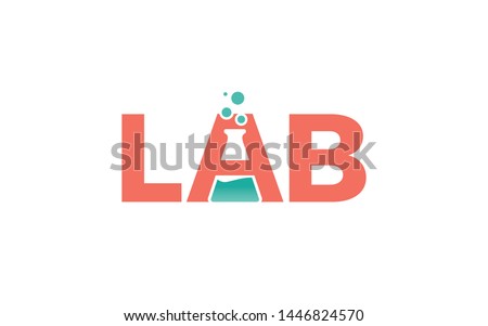 Lab logo in word mark style forms a negative space of chemical bottles in letter A