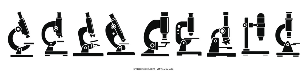 Conjunto de ícones do microscópio de laboratório. Conjunto simples de ícones de vetor de microscópio de laboratório para web design em fundo branco