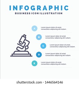 Lab, Microscope, Science, Zoom Blue Infographics Template 5 Steps. Vector Line Icon template