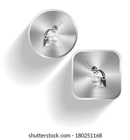 Lab microscope. Vector set steel buttons