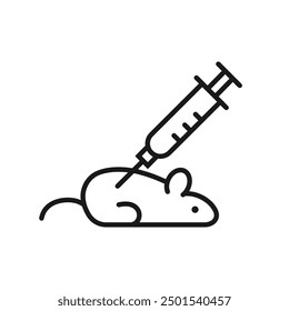 Lab mouse - line icon with editable stroke. Simple outline science research symbol. Scientific testing on lab rat. Vector illustration