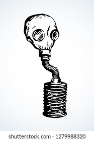 Lab nosebag airborne face muzzle isolated on white backdrop. Freehand outline black ink hand drawn picture sign sketchy in scribble vintage style pen on paper. 