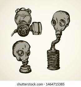 Lab nosebag airborne face muzzle isolated on white backdrop. Freehand outline black ink hand drawn picture sign sketchy in scribble vintage style pen on paper. Closeup front view with space for text