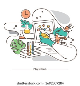 Lab Physician and Science, Doctor Lines Illustrations Vector 