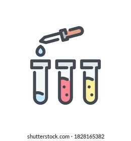 Lab pipette with test tubes color line icon. Dropper with science glassware vector outline colorful sign.