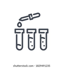 Lab pipette with test tubes line icon. Dropper with science glassware vector outline sign.