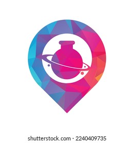 Lab Planet map pin shape concept Logo Template Design. Creative Orbit Labor Lab abstract logo design template Vector illustration.