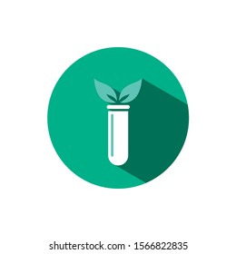 Lab plant icon with shadow on a green circle. Vector pharmacy illustration